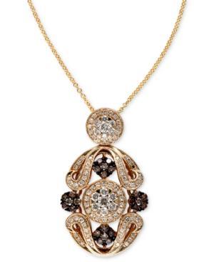 Espresso By Effy Brown (1/3 Ct. T.w.) And White Diamond (5/8 Ct. T.w.) Ornate Pendant In 14k Gold