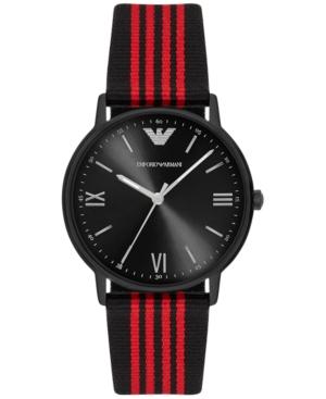 Emporio Armani Men's Black And Red Nato Fabric Strap Watch 41mm Ar11015