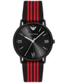 Emporio Armani Men's Black And Red Nato Fabric Strap Watch 41mm Ar11015