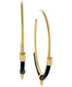 Vince Camuto Gold-tone Black Leather Inlay Hoop Earrings