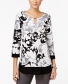 Jm Collection Petite Printed Keyhole Layered-look Top, Only At Macy's
