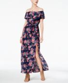 Emerald Sundae Juniors' Floral-print Off-the-shoulder Maxi Dress