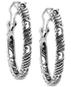 Carolyn Pollack Filigree Swirl Oval Hoop Earrings In Sterling Silver