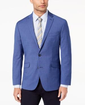 Kenneth Cole Reaction Men's Slim-fit Stretch Medium Blue Plaid Sport Coat