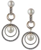 Carolee Gold-tone Imitation Pearl & Pave Orbital Drop Earrings