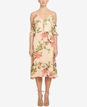 Cece Alice Floral-print Cold-shoulder Midi Dress