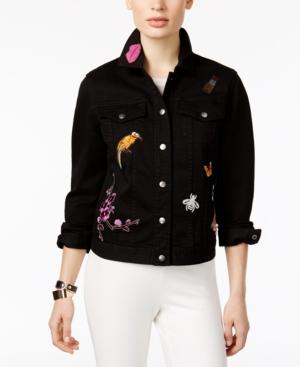 Ny Collection Cotton Patched Denim Jacket