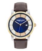 Kenneth Cole New York Men's Transparent Brown Leather Strap Watch 44mm