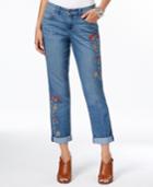 Style & Co Petite Embroidered Cropped Boyfriend Jeans, Only At Macy's