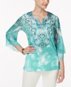 Jm Collection Petite Embellished Printed Top, Created For Macy's