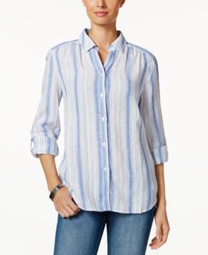 Charter Club Linen Roll-tab Striped Shirt, Only At Macy's