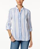 Charter Club Linen Roll-tab Striped Shirt, Only At Macy's