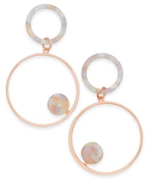 Inc International Concept Rose Gold-tone Marble-look Resin Gypsy Hoop Earrings, Created For Macy's
