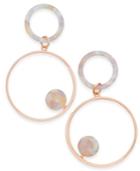 Inc International Concept Rose Gold-tone Marble-look Resin Gypsy Hoop Earrings, Created For Macy's