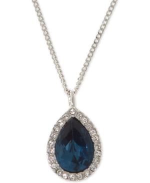 Givenchy Silver-tone Pave & Blue Stone Pendant Necklace