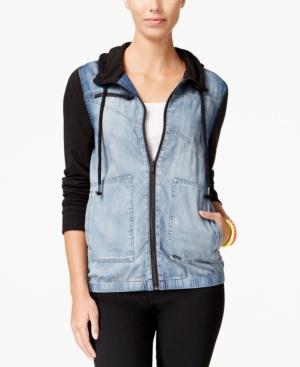 Volcom Juniors' Sea Enemy Contrast Knit-trim Denim Jacket