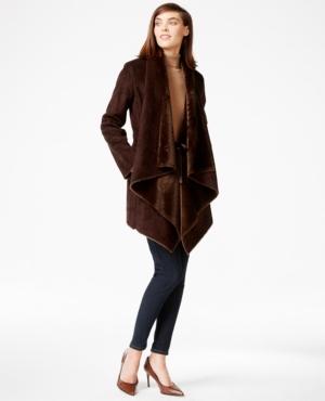 Calvin Klein Petite Draped Faux-shearling Coat