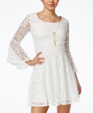Bcx Juniors' Lace Bell-sleeve A-line Necklace Dress