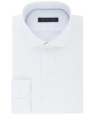 Tommy Hilfiger Men's Classic/regular Fit Non-iron Performance Stretch Blue And White Check Dress Shirt