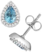 Blue Topaz (7/8 Ct. T.w.) & Diamond (1/8 Ct. T.w.) Teardrop Stud Earrings In 14k White Gold