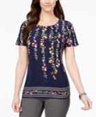 Jm Collection Floral-print Jacquard Top, Created For Macy's