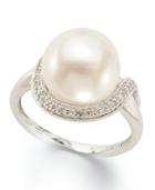 Sterling Silver Ring, Cultured Freshwater Pearl (11mm) And Diamond (1/8 Ct. T.w.) Loop Ring