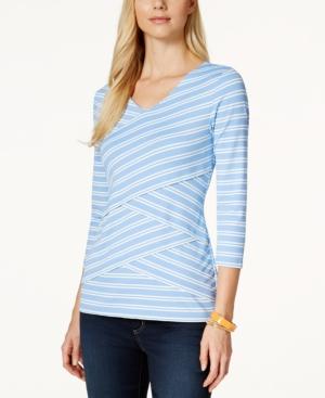 Charter Club Layered Stripe V-neck Top, Only At Macy's