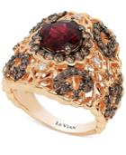Le Vian Chocolatier Floral Lace With Vanilla Diamonds (1-1/6 Ct. T.w.) Chocolate Diamonds (1-1/10 Ct. T.w.) And Raspberry Rhodolite Garnet (2-1/4 Ct T.w.) Ring In Rose Gold