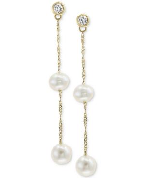 Cultured Freshwater Pearl (5 & 6mm) & Diamond (1/5 Ct. T.w.) Drop Earrings In 14k Gold