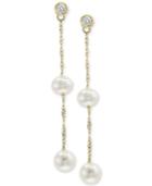 Cultured Freshwater Pearl (5 & 6mm) & Diamond (1/5 Ct. T.w.) Drop Earrings In 14k Gold