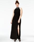 Teeze Me Juniors' Mock-neck Glitter Gown Plus Size