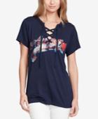 Jessica Simpson Juniors' Magnolia Amour Lace-up Graphic T-shirt