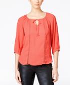 Bcx Juniors' Three-quarter-sleeve Lace-back Peasant Blouse