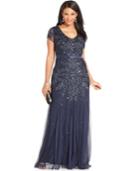 Adrianna Papell Plus Size Cap-sleeve Embellished Gown