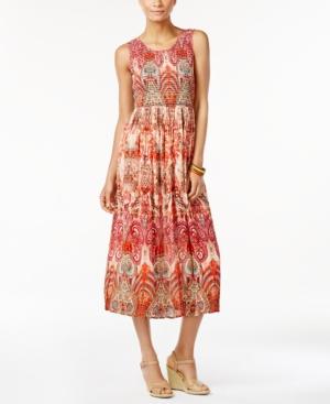 Ny Collection Petite Printed Smocked Maxi Dress