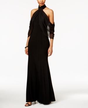 Xscape Mock-neck Cold-shoulder Gown