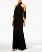 Xscape Mock-neck Cold-shoulder Gown