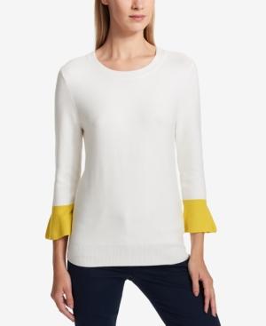 Dkny Colorblocked Ruffle-sleeve Sweater