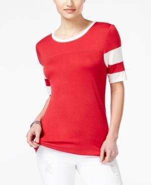 Rebellious One Juniors' Striped-sleeve Football T-shirt