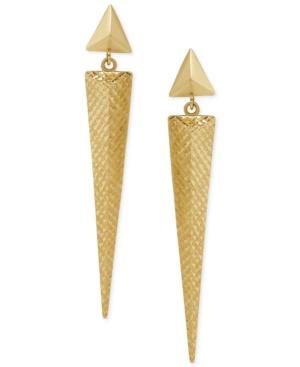 Pyramid Patterned Geometric Drop Earrings In 14k Gold