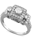 Diamond Halo Three-stone Engagement Ring (3/4 Ct. T.w.) In 14k White Gold