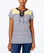 Charter Club Colorblocked Lace-up Top, Only At Macy's