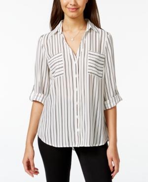 Bcx Juniors' Striped Roll-sleeve Button-front Shirt