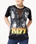 Freeze 24-7 Juniors' Kiss Fishnet-inset Graphic T-shirt