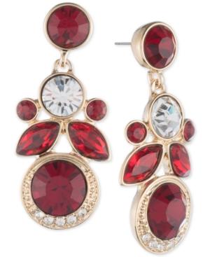 Givenchy Gold-tone Red Crystal Cluster Drop Earrings