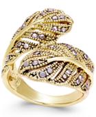 Inc International Concepts Gold-tone Black Crystal Leaf Hinge Ring, Only At Macy's