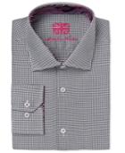 Michelsons Of London Men's Slim-fit Black Dobby Check Dress Shirt