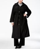 London Fog Plus Size Belted Hooded Maxi Raincoat