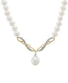 Cultured Freshwater Pearl (5mm & 15mm) & Diamond Accent 17 Collar Necklace In Sterling Silver & 14k Gold