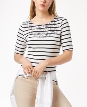Tommy Hilfiger Cotton Floral-embroidered T-shirt, Created For Macy's